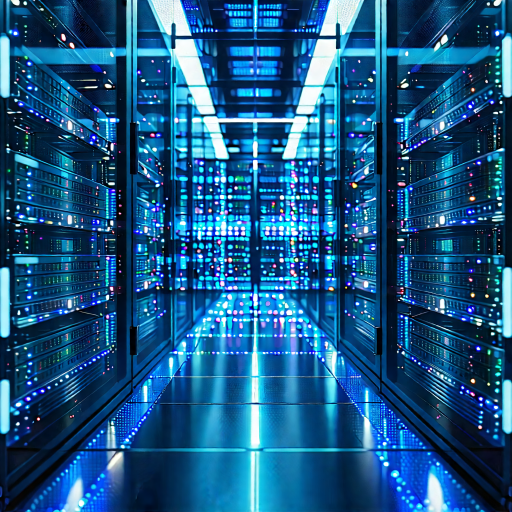 Server Rack With Holographic Projection With Image, There