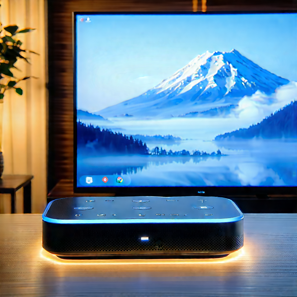 Smart Home Device With Glowing Screen With Large Flat