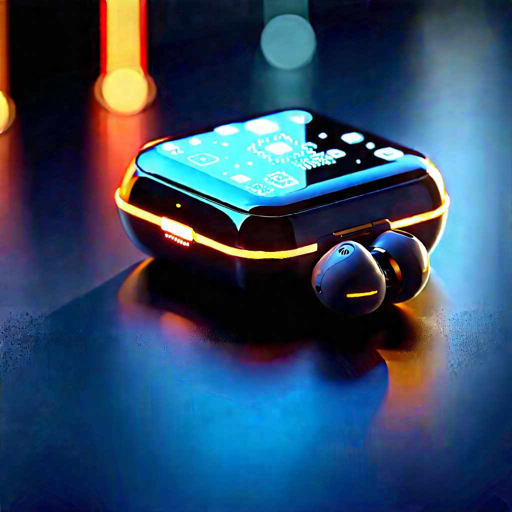 Wireless Earbuds With Glowing Screen With Black Silver