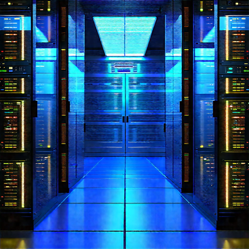 Server Rack With Blue Light Glow With Image, There