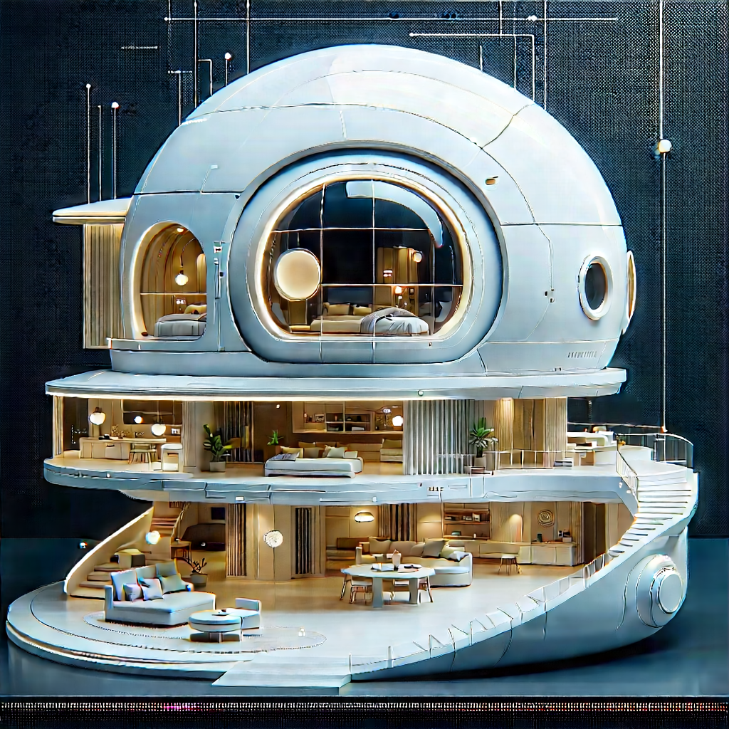 (futuristic:1.45) Smart Home With Large, Futuristic-looking
