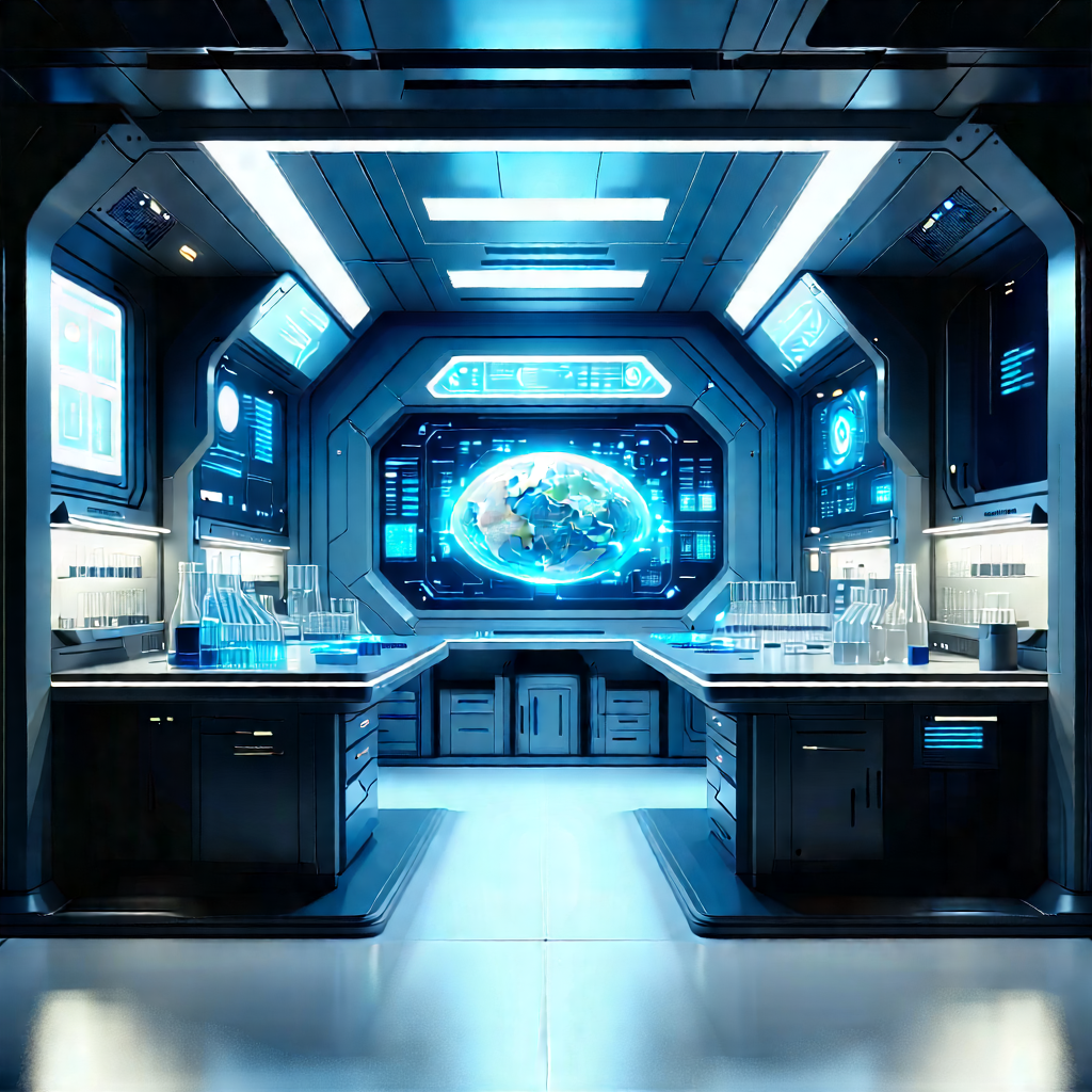 Futuristic Research Laboratory With Futuristic Kitchen,