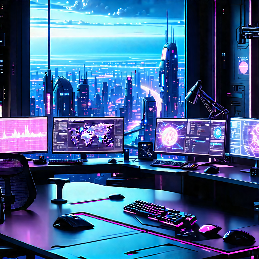 Futuristic Digital Workspace With Futuristic Computer