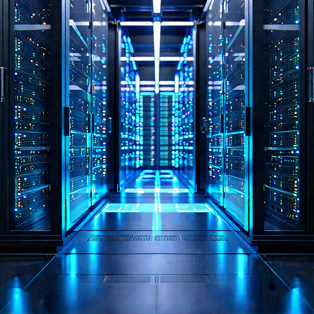 Server Rack With Holographic Projection With Large Computer