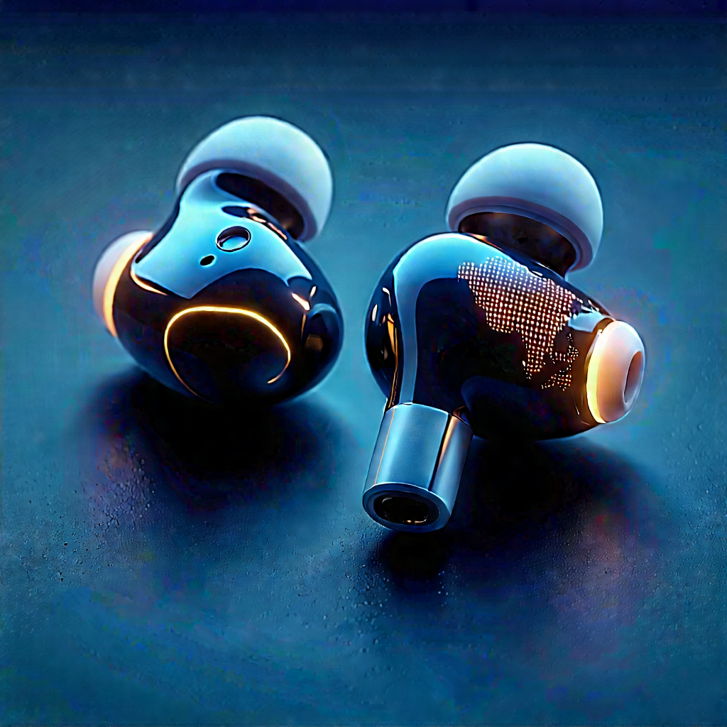 Wireless Earbuds With Glowing Screen With Blue Earphones,