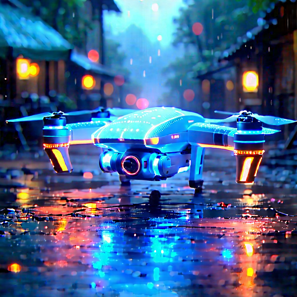 Drone With Holographic Display With Blue White