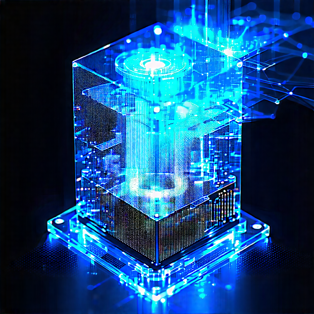 Quantum computer with blue light (glow:1.15)
