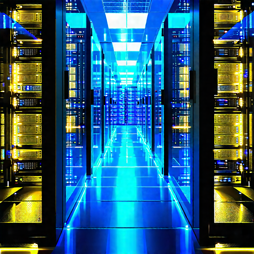 Server Rack With Blue Light Glow With Image, There