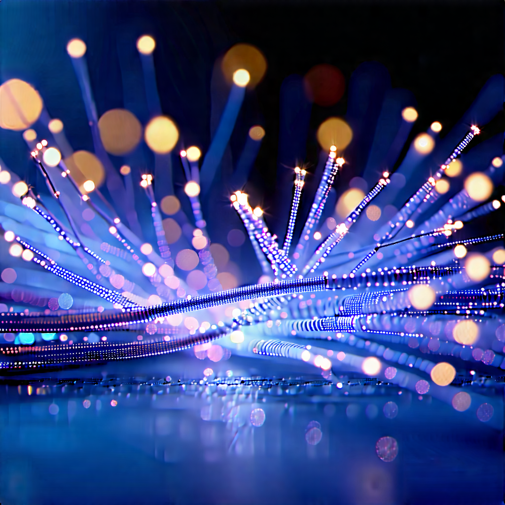Close-up Of Fiber Optic Cables With Close-up Blue