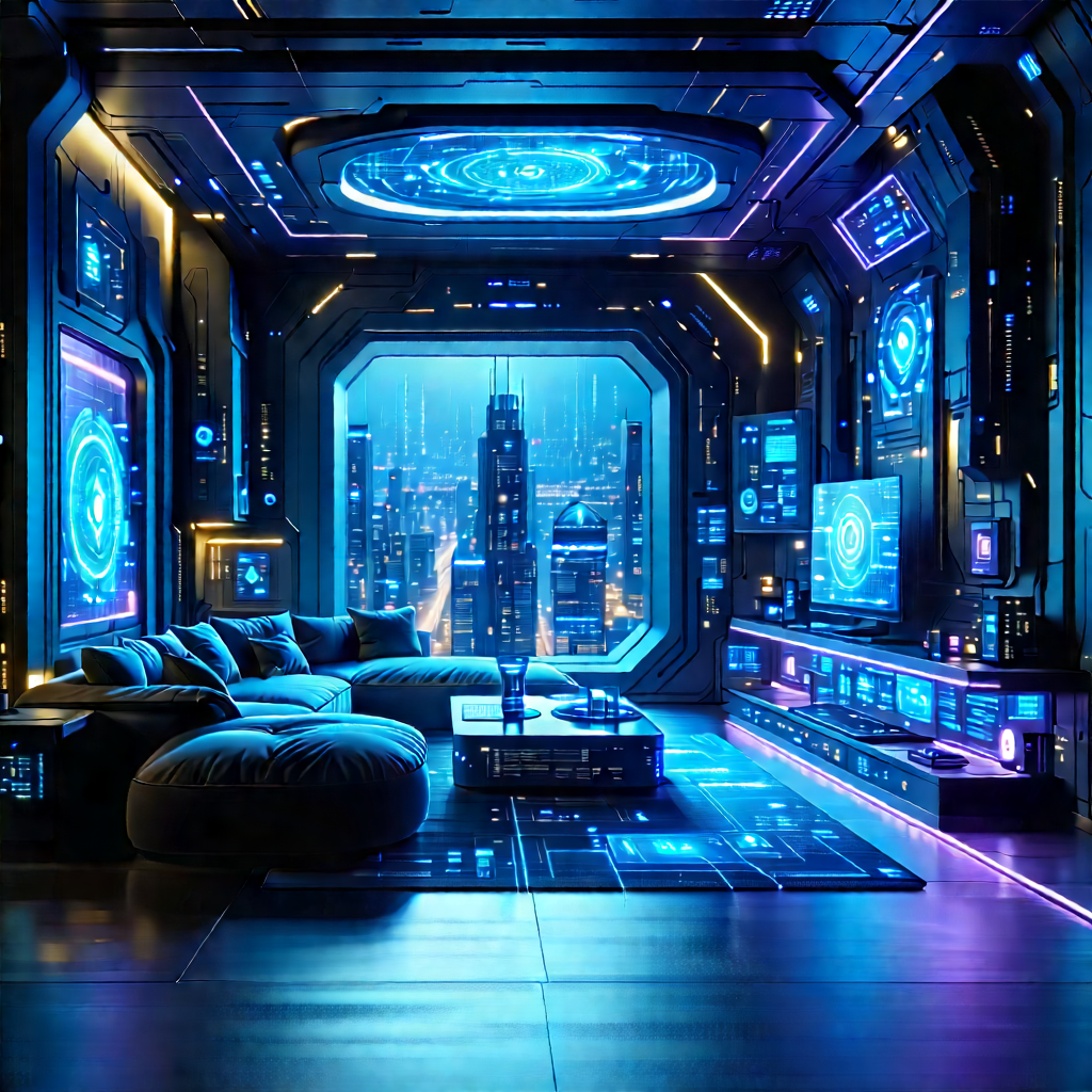 (futuristic:1.47) Smart Home With Futuristic Living