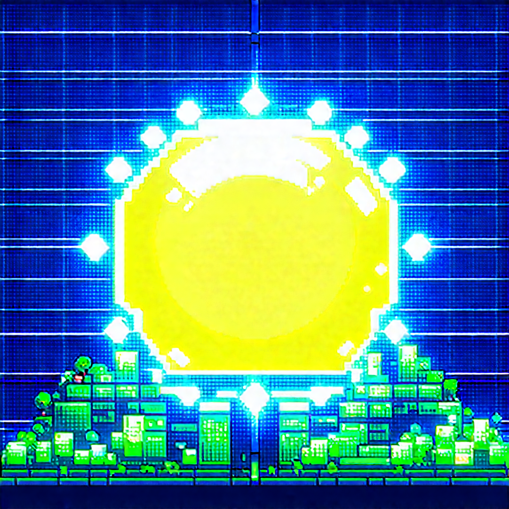 Solar panel with blue light glow