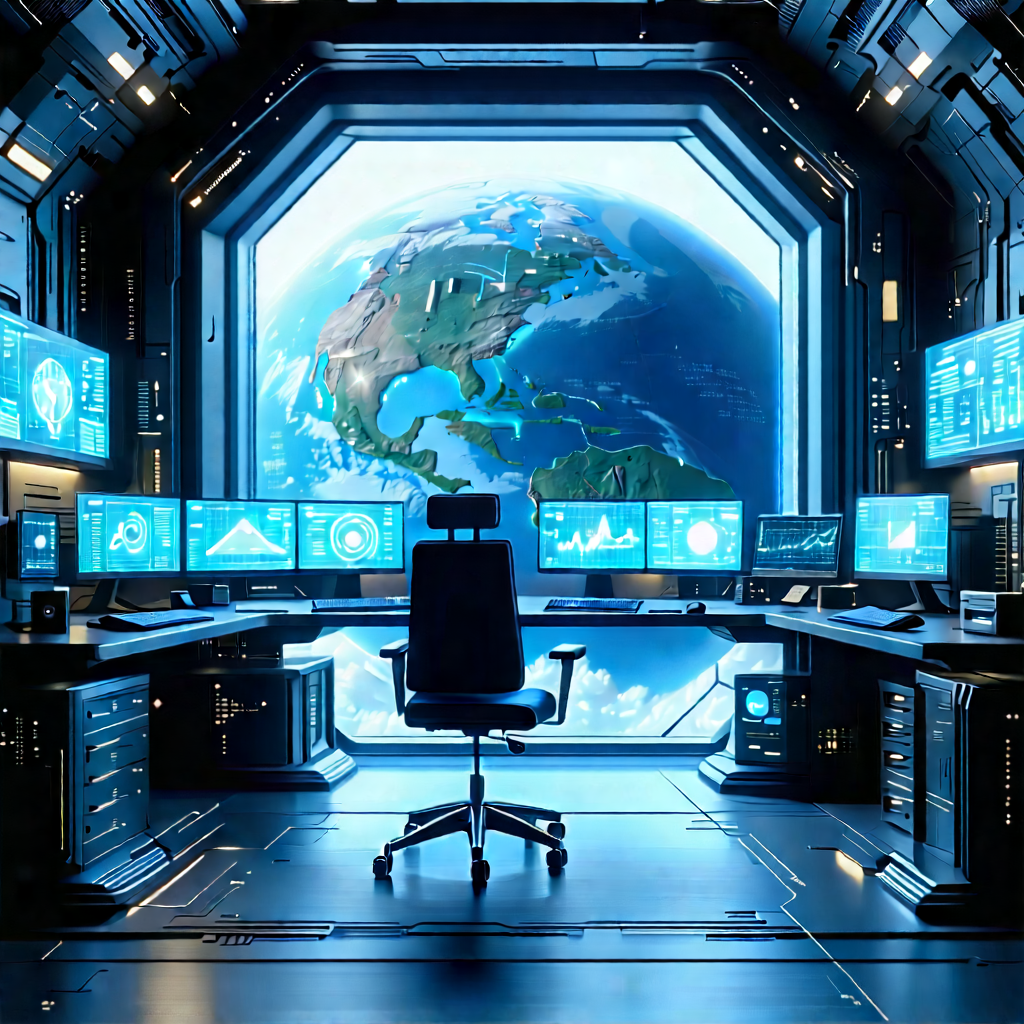 Futuristic Digital Workspace With Image, There