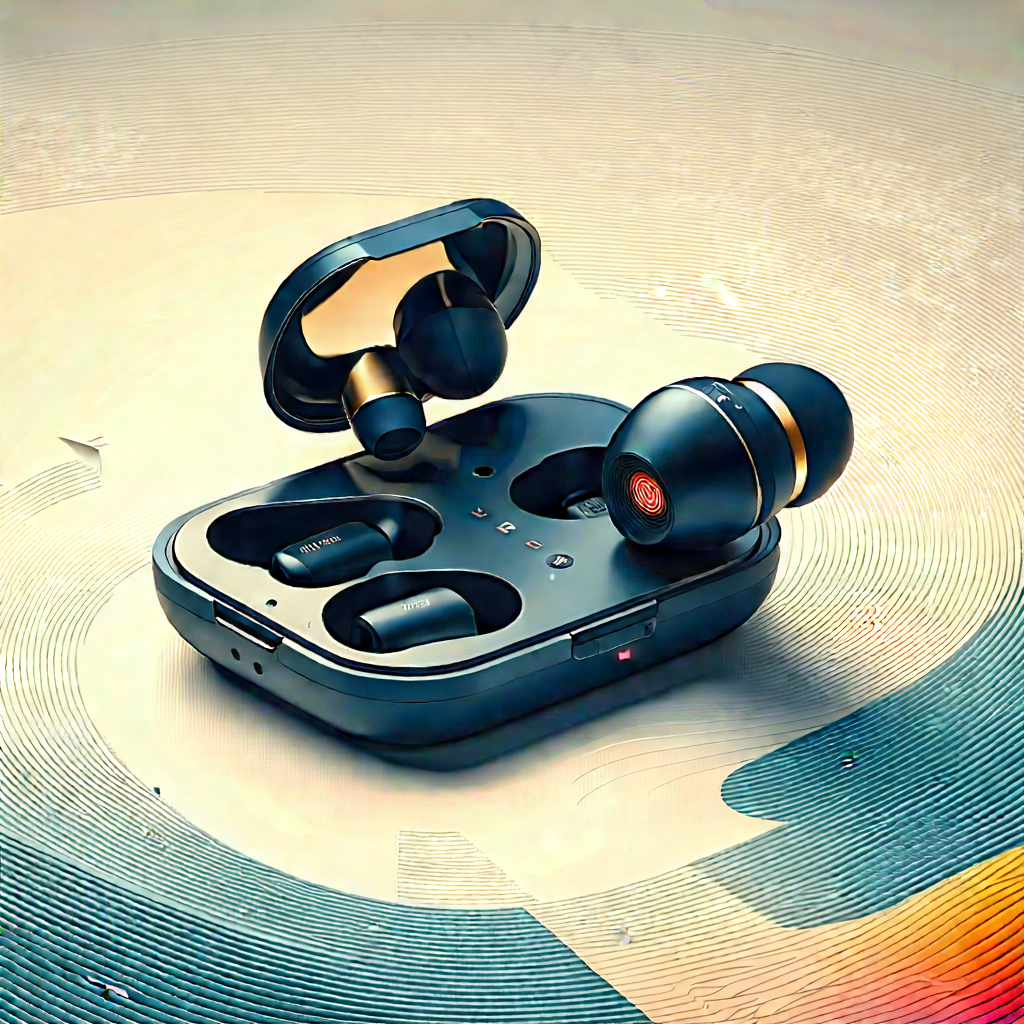 Wireless Earbuds With Data Visualization With Black Gold