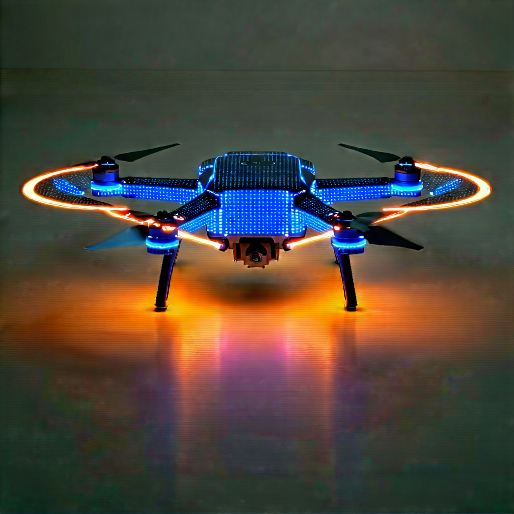 Drone With Glowing Screen With Blue Black