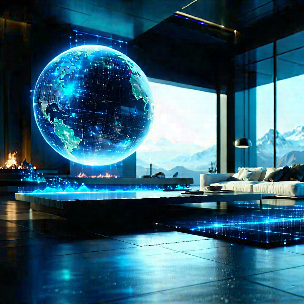 Futuristic Smart Home With Large, Blue,