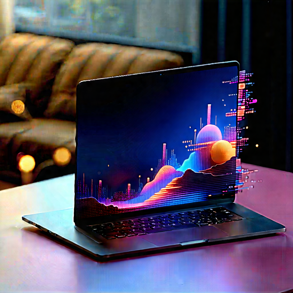 Laptop with (digital:1.23) artwork