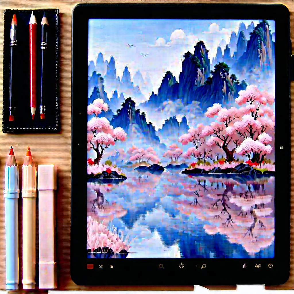 Tablet With Digital Artwork With Tablet Computer