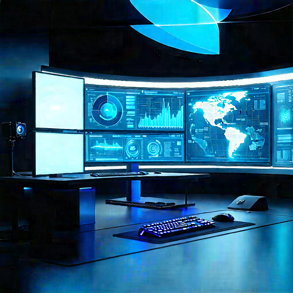 Futuristic Digital Workspace With Large Computer