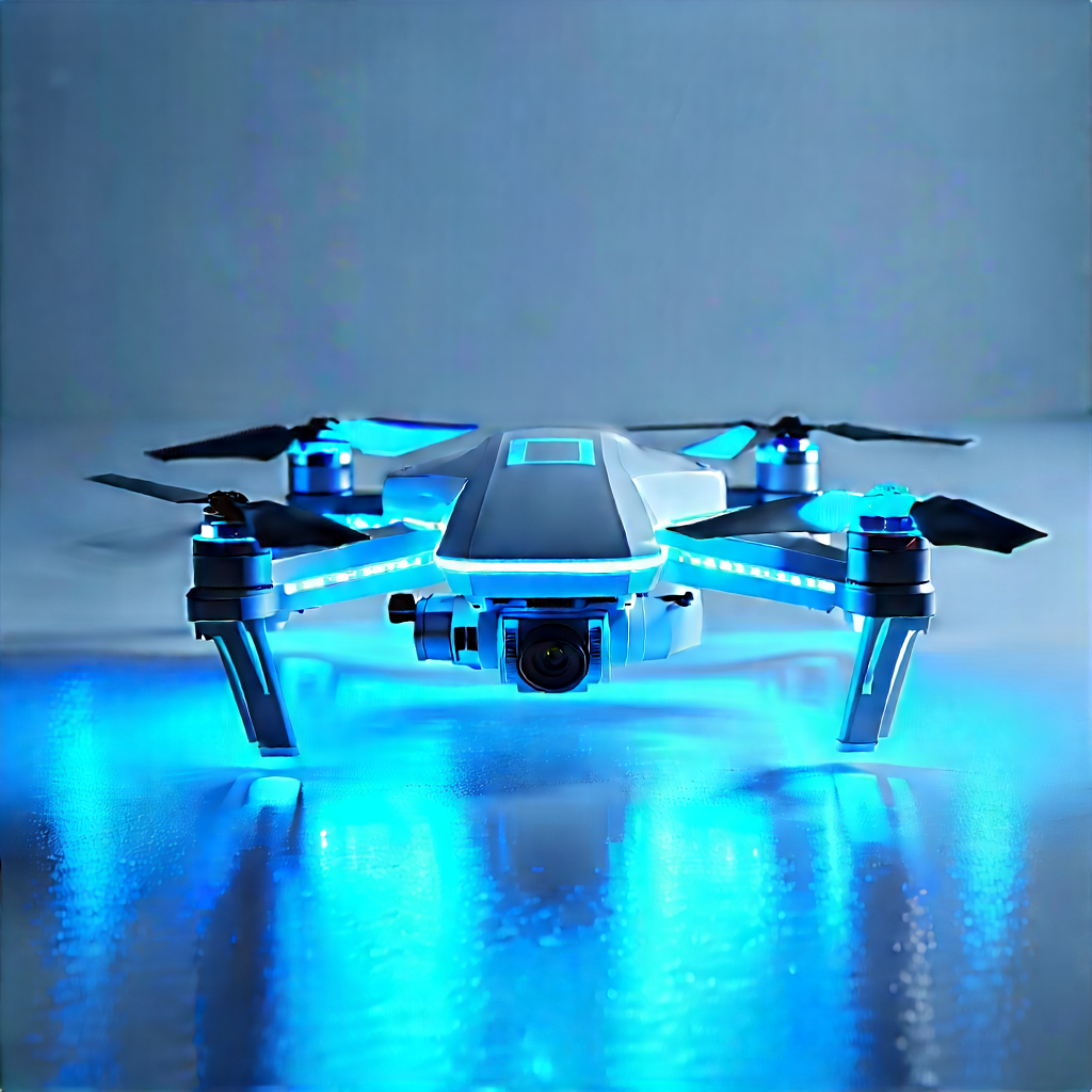 Drone With Glowing Screen With Blue White