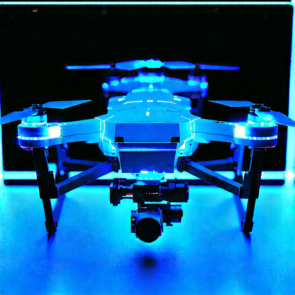 Drone With Glowing Screen With Blue Black