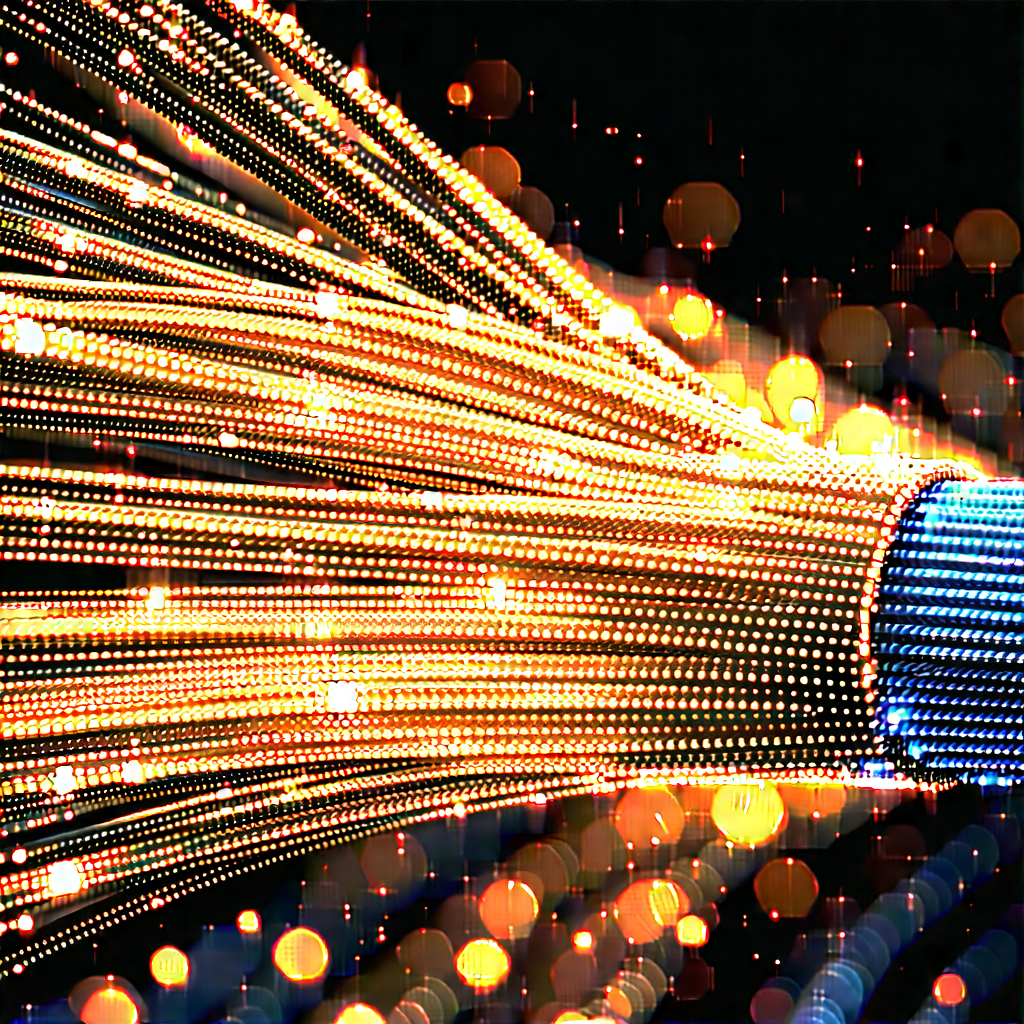 Close-up Of Fiber Optic Cables With Close-up Brightly