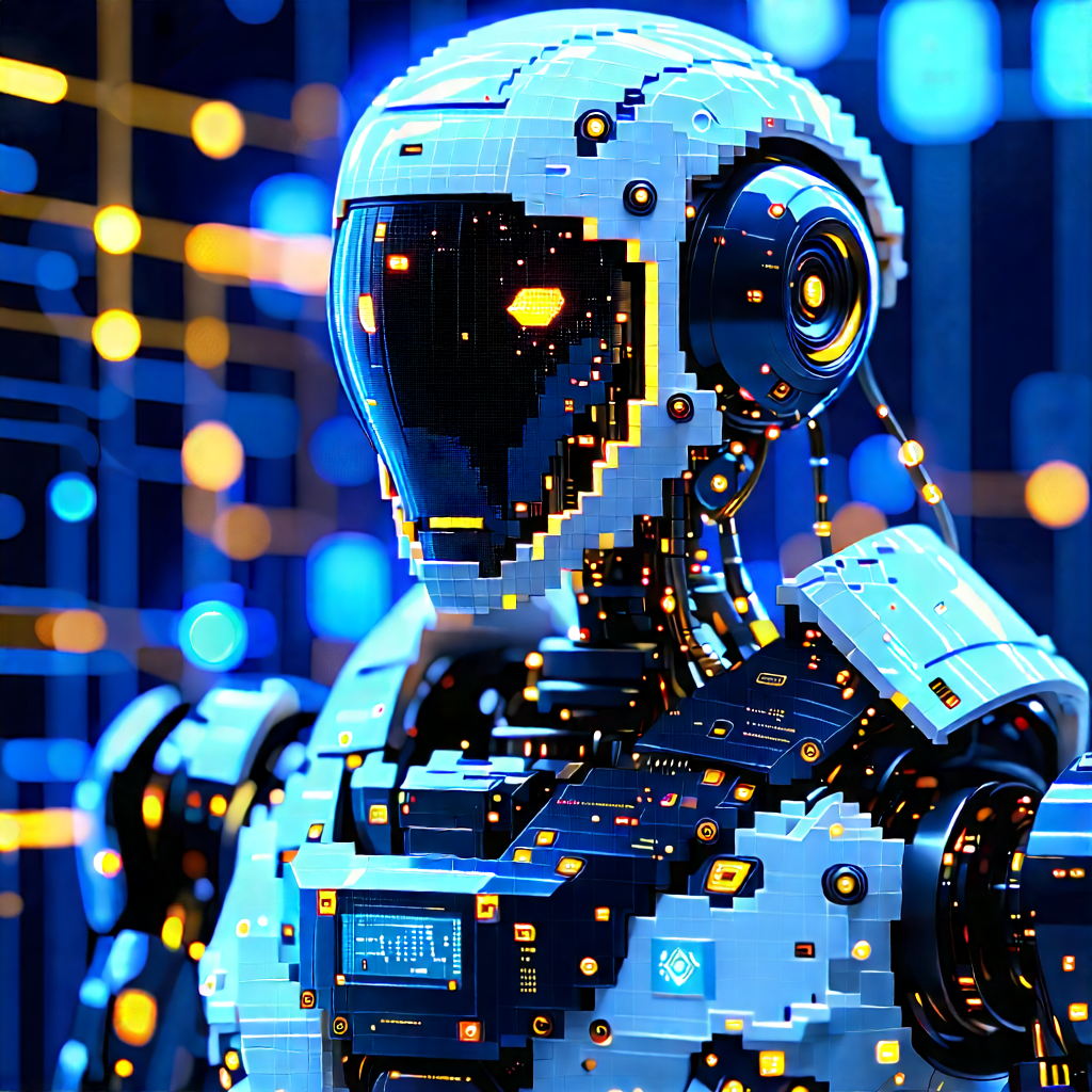 Robot With Data Streams With Futuristic Robot