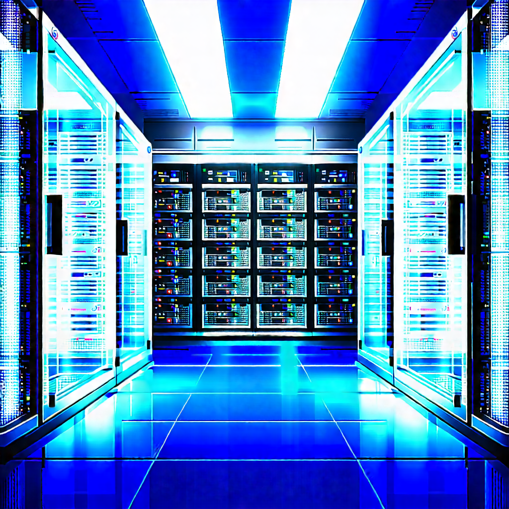 Futuristic Server Room With Large Blue