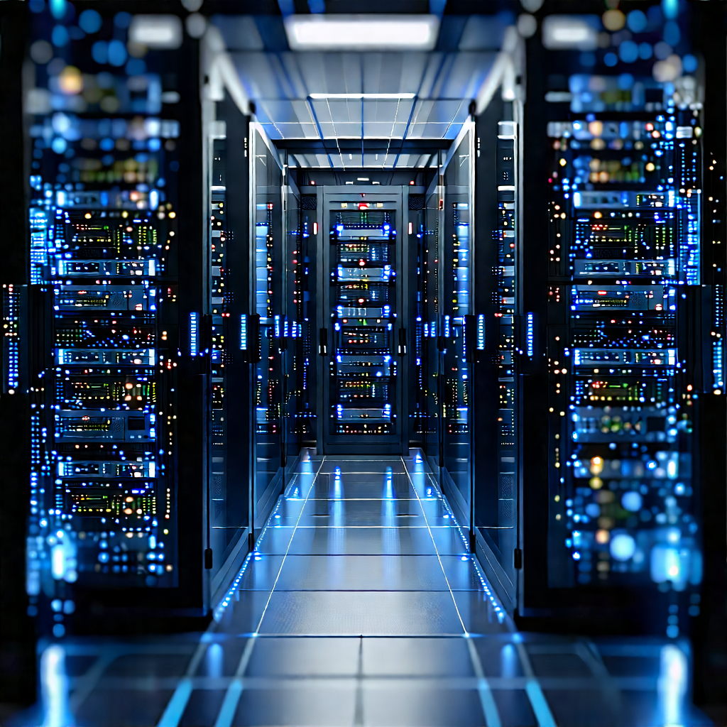 Server rack with (digital:1.24) particles