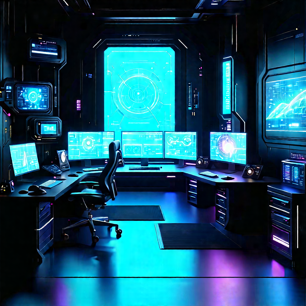 Futuristic (digital:1.13) Workspace With Image, There
