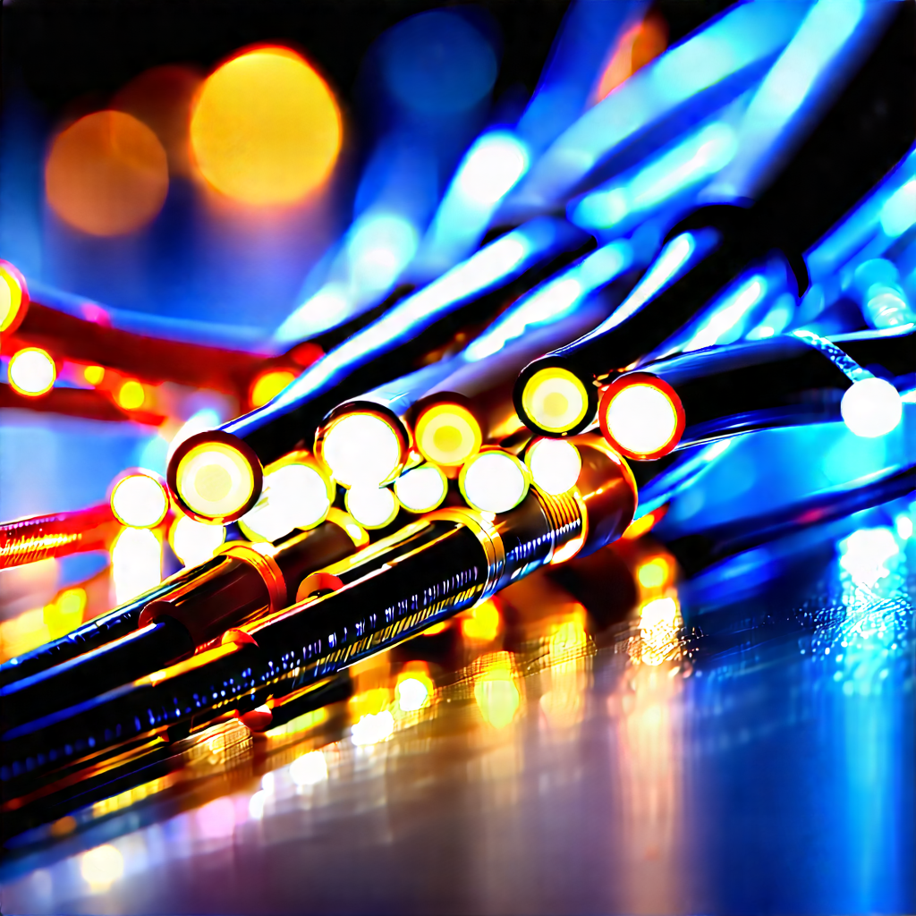 Close-up Of Fiber Optic Cables With Close-up Bunch