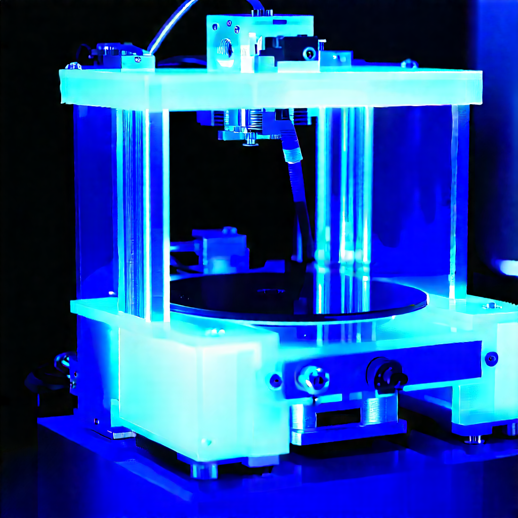 3d printer with blue light glow
