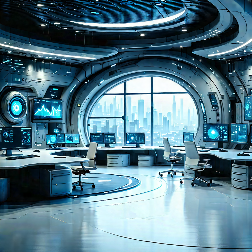 Futuristic Digital Workspace With Futuristic Setting,