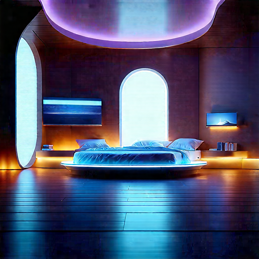 Futuristic Smart Home With Large Bedroom