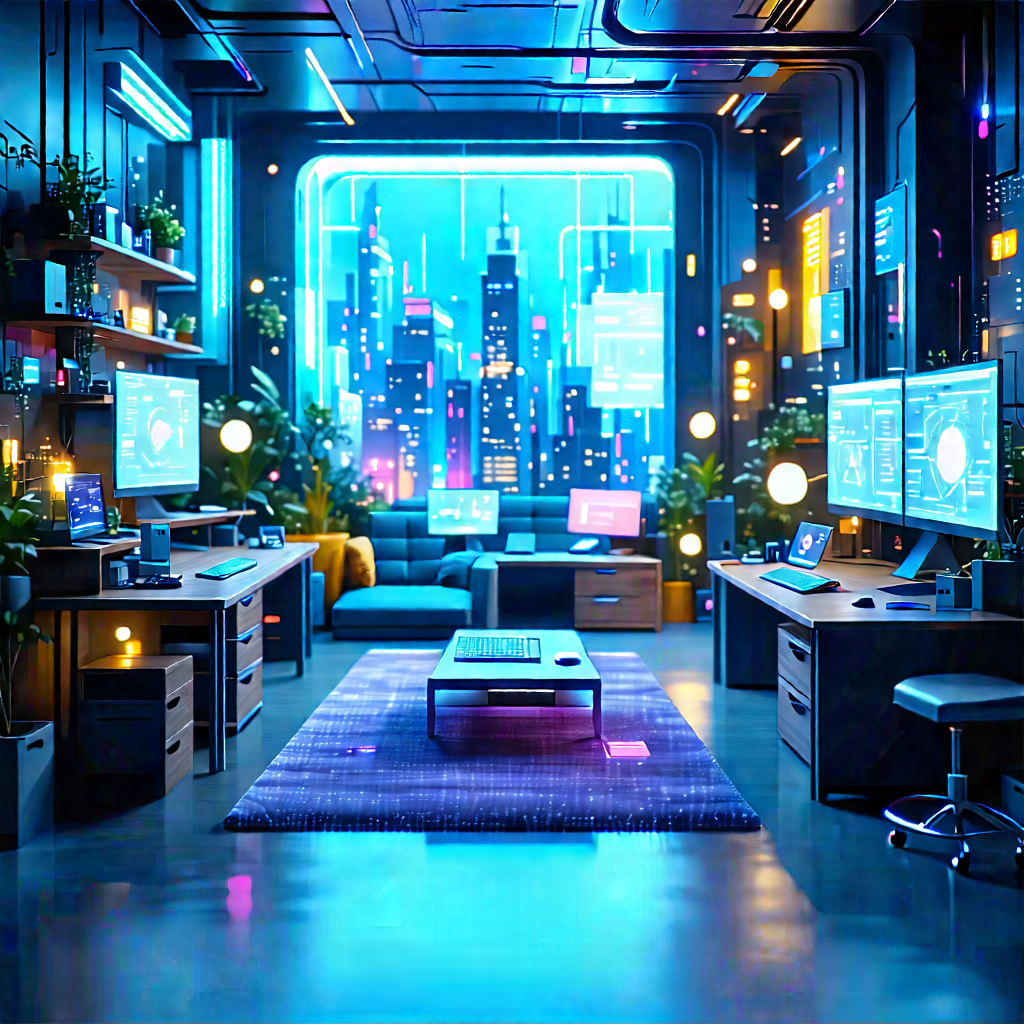 (futuristic:1.29) Tech Startup Office With Futuristic Living
