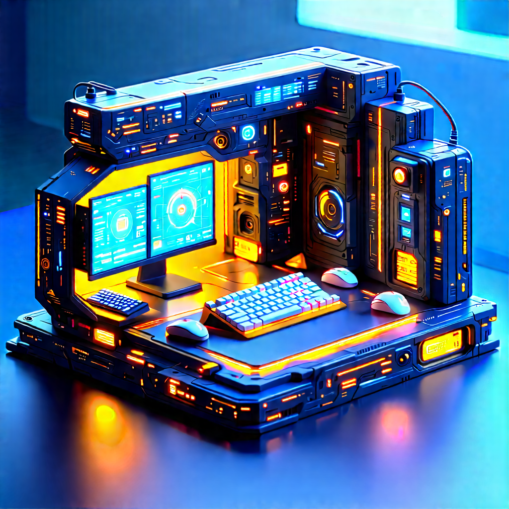 Futuristic Digital Workspace With Computer Desk