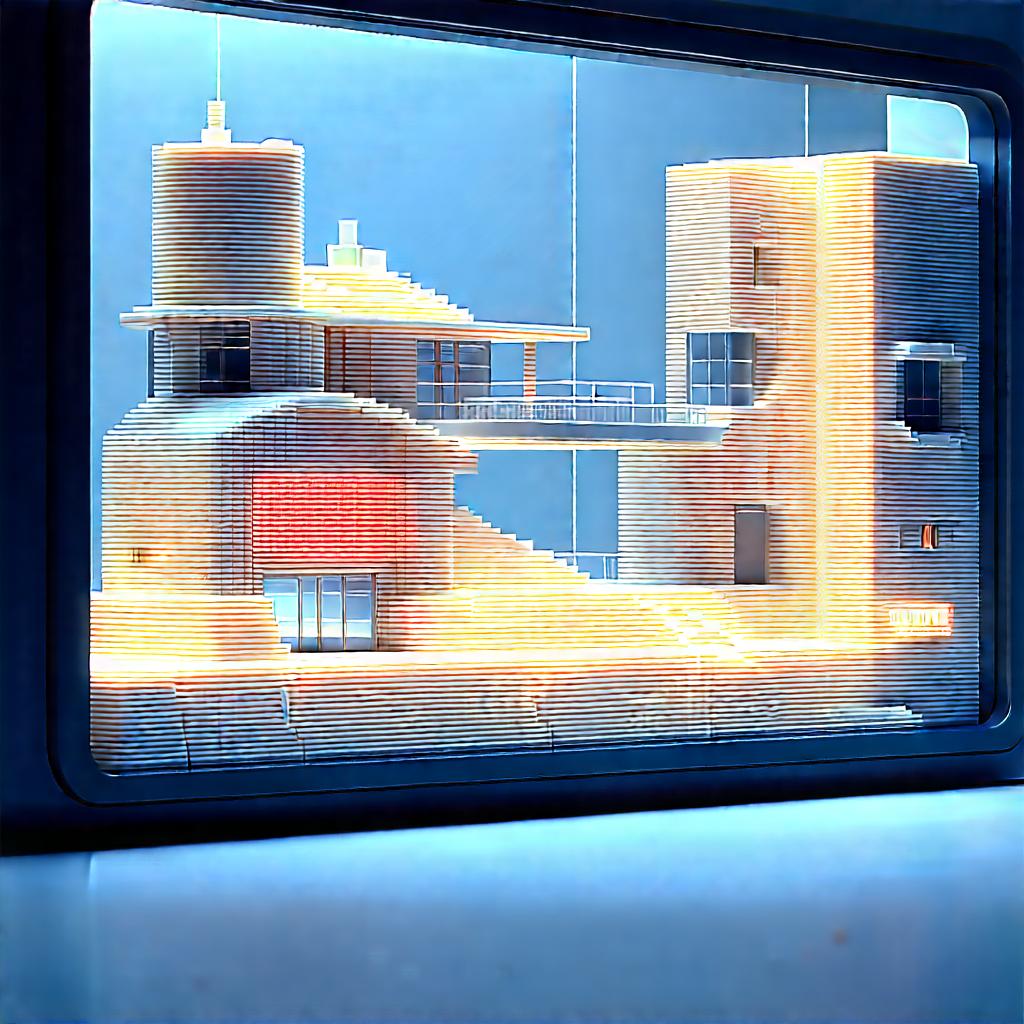 (futuristic:1.31) Research Laboratory With Model Building,