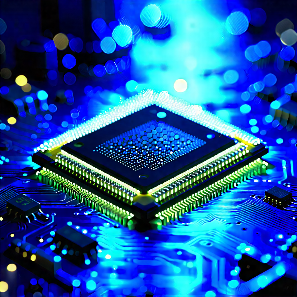 Microchip With Blue Light (glow:1.24) With Close-up Computer
