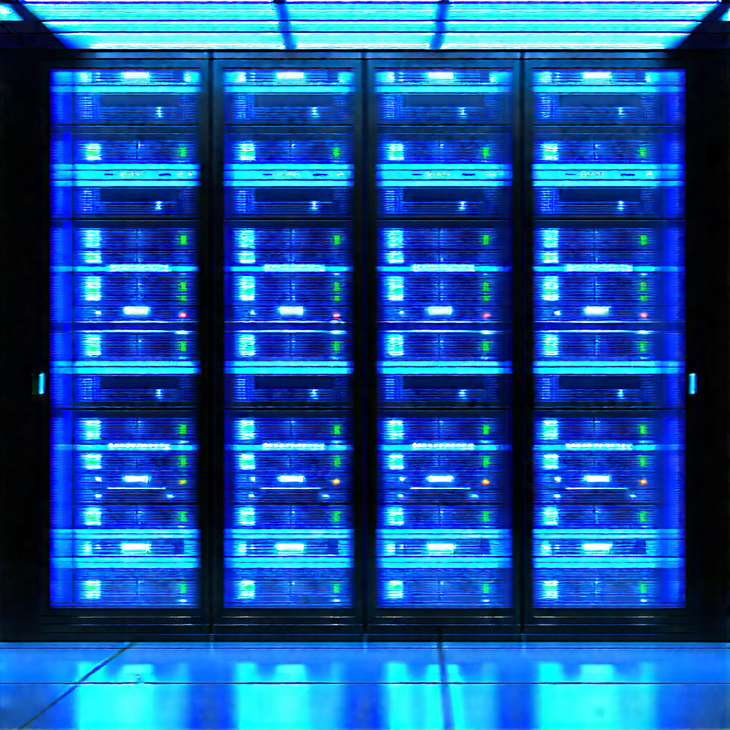 Server rack with blue light glow
