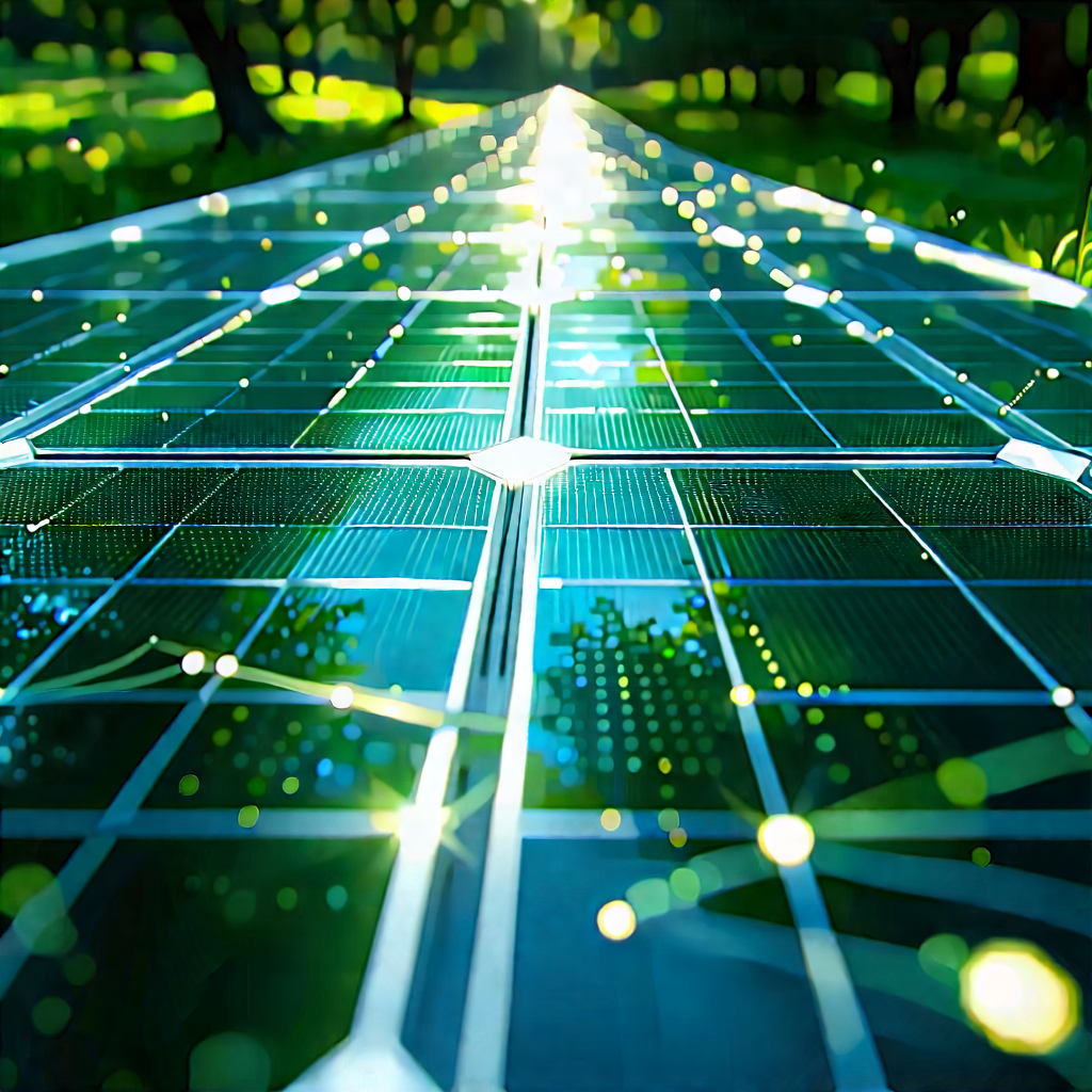 Solar Panel With Data Streams With Green Pathway