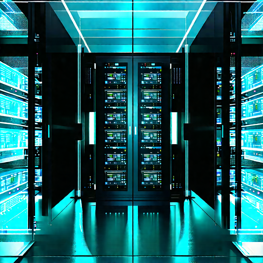 Server Rack With Data Streams With Image, There