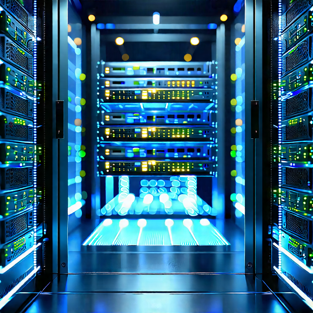 Server Rack With Data Streams With Image, There