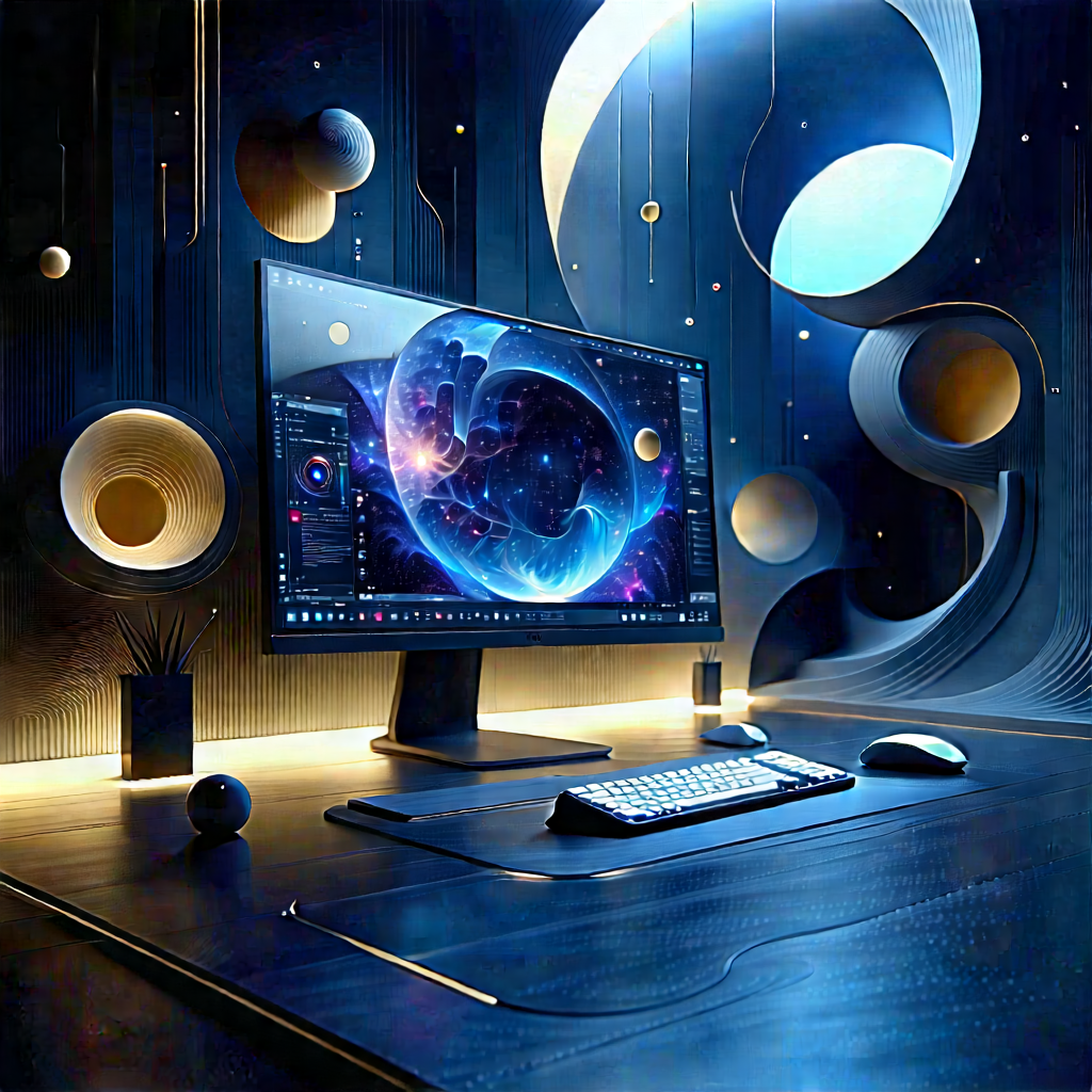 Futuristic Digital Workspace With Image, There