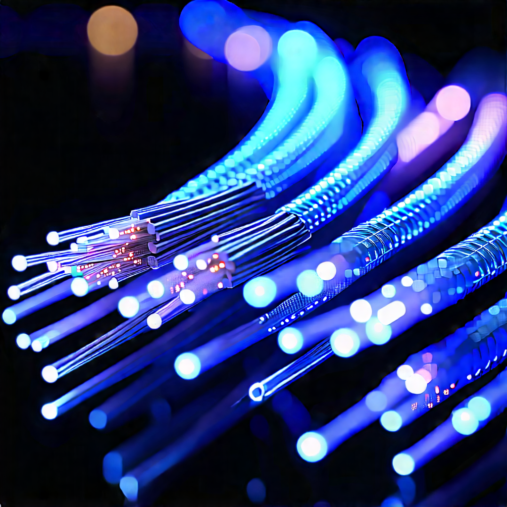 Close-up Of Fiber Optic Cables With Blue Light