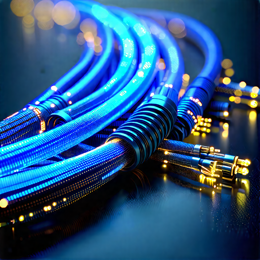 Close-up Of Fiber Optic Cables With Close-up Blue