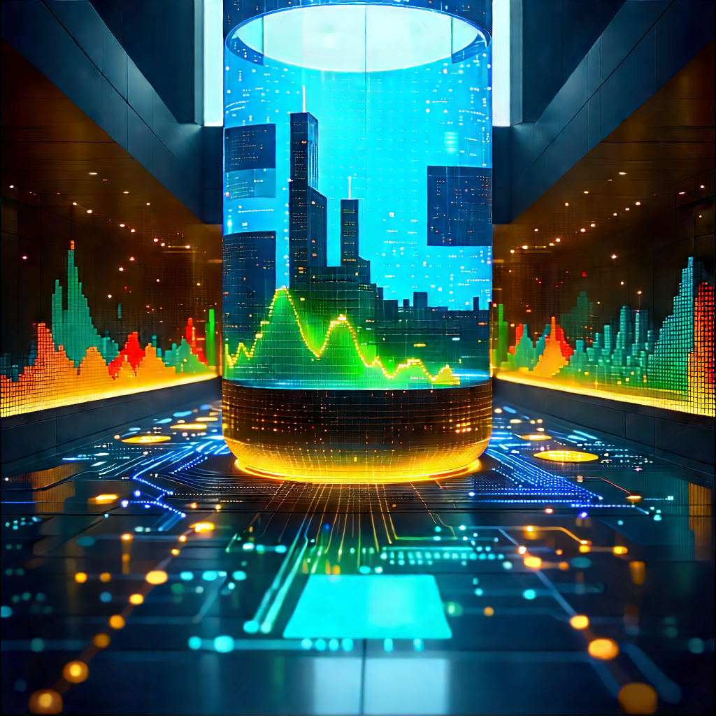Financial Technology In Research Center With Large, Illuminated