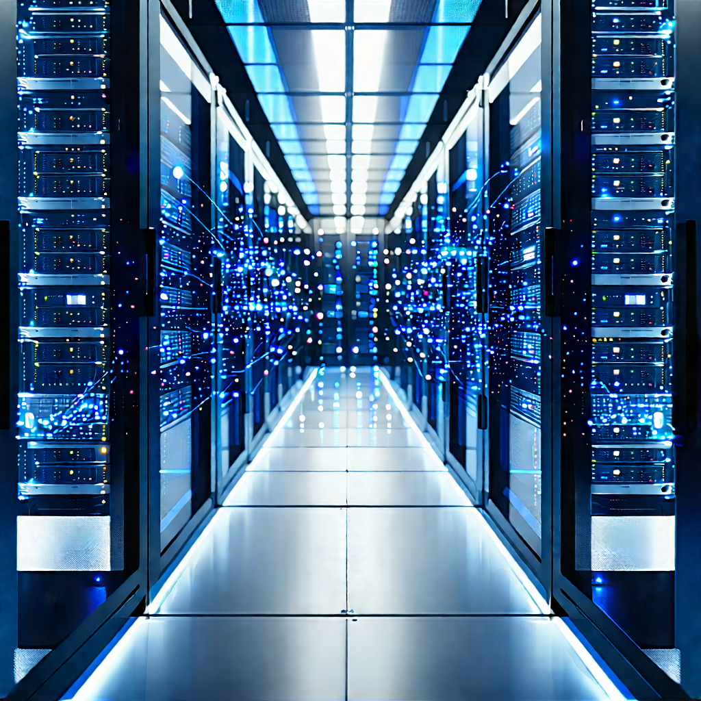 Server Rack With Digital Particles With Image, There