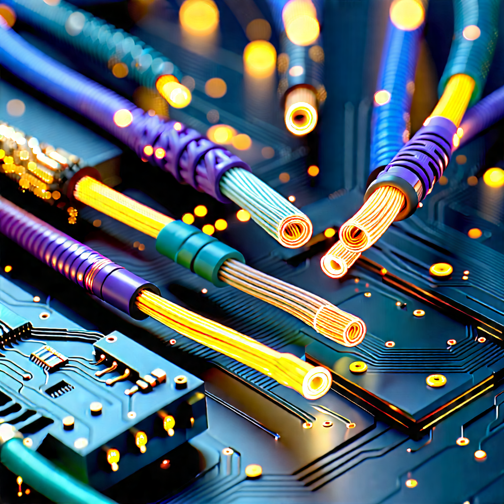 Close-up Of Fiber Optic Cables With Close-up Computer
