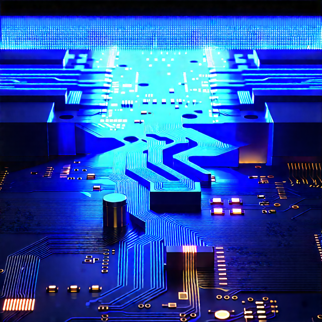 Circuit board with blue light glow