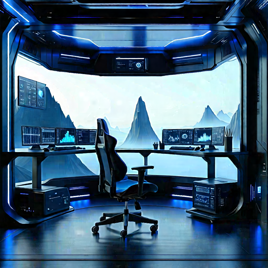 (futuristic:1.26) Digital Workspace With Image, There