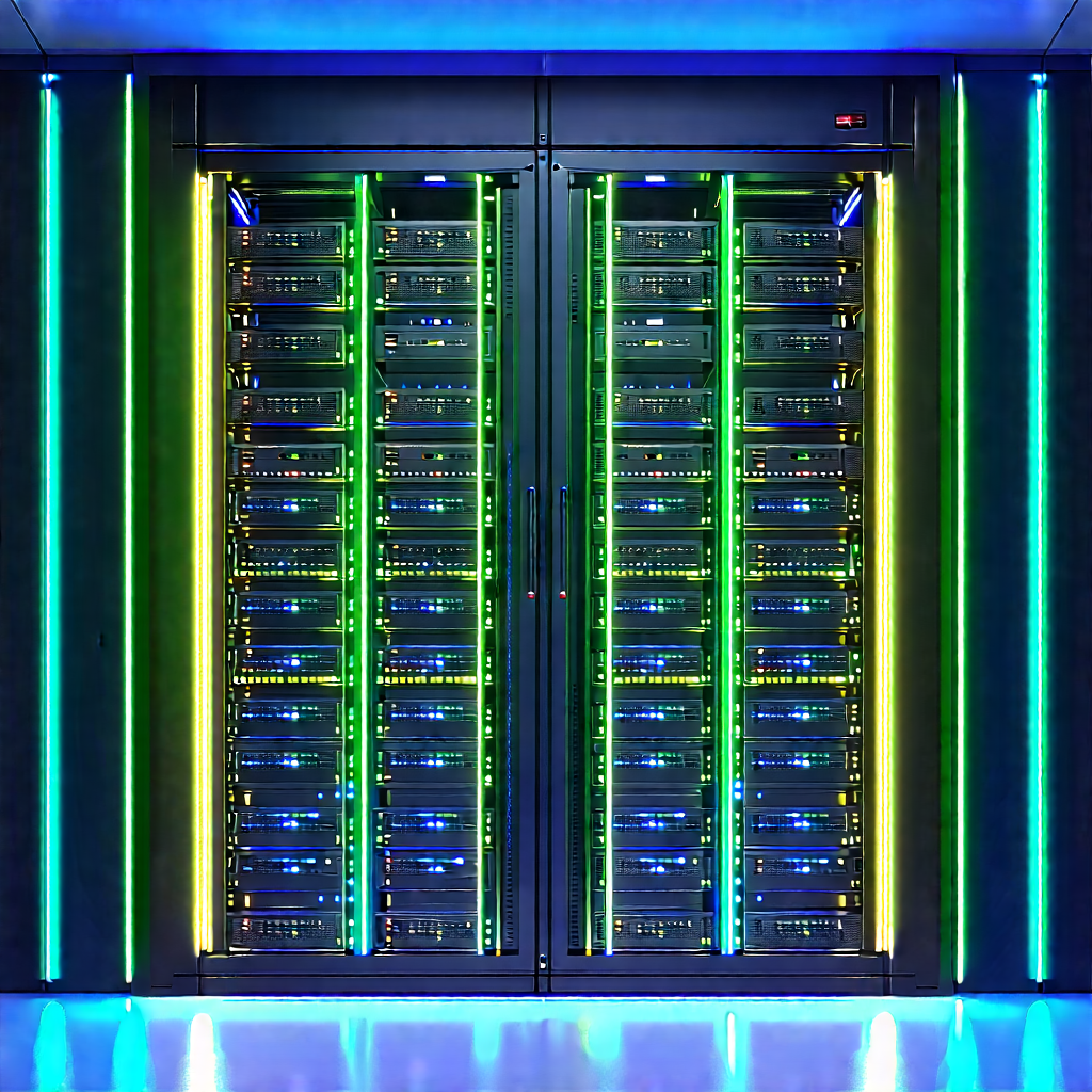 Server Rack With Neon Accents With Large, Modern